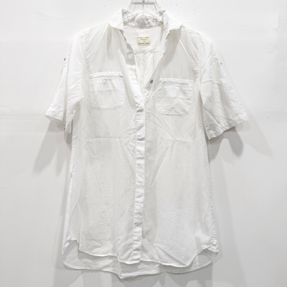 Rag & Bone White Short Sleeve Button Down Tunic Top Mini Dress Sheer Cotton S